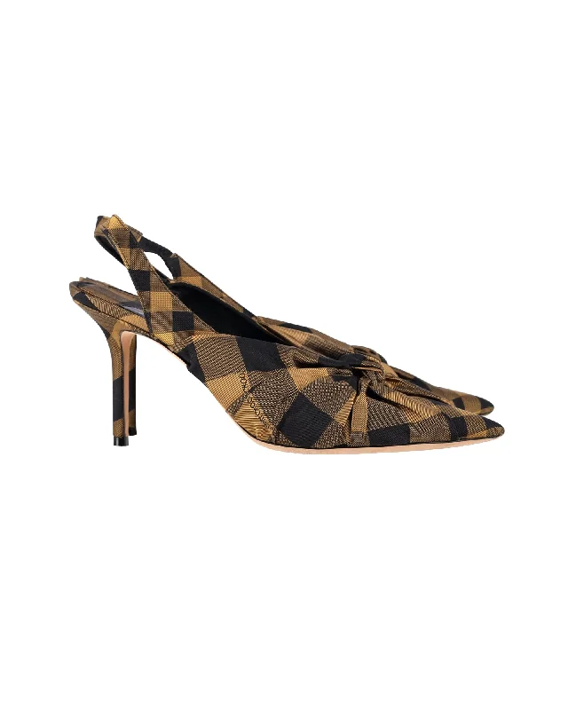 Women's platform stiletto heel pumps with a chunky soleJimmy Choo Annabell 85 Sling Back Pumps in Brown Satin