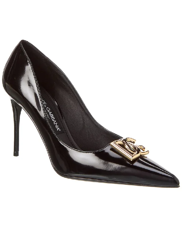 Women's non - slip stiletto heel pumps for safety on slippery floorsDolce & Gabbana DG Logo Leather Pump