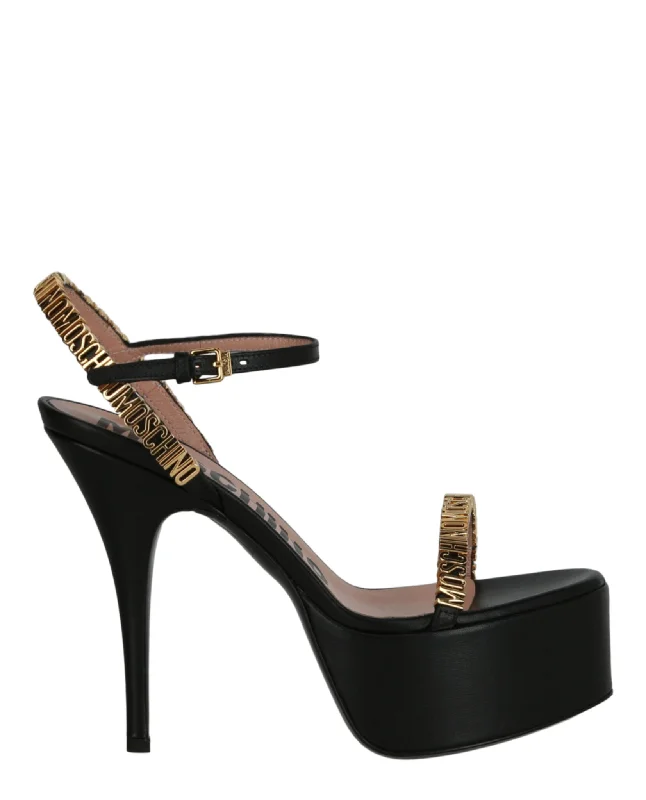 Women's pointed - toe slingback stiletto heel pumps in a peep - toe designLogo Lettering Platform Heel Sandals