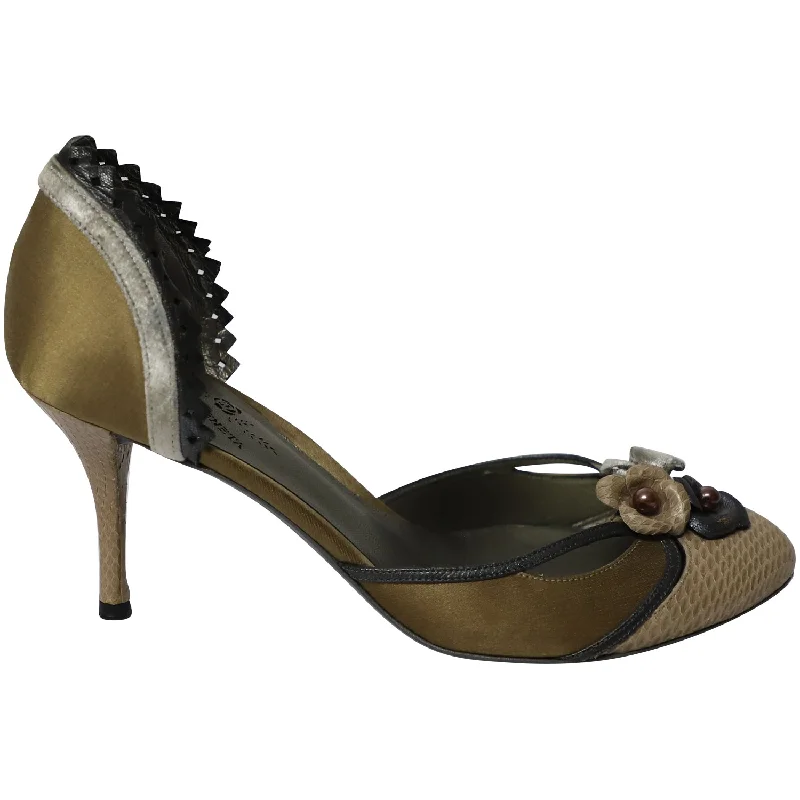 Women's cork - sole stiletto heel pumps for a natural touchBottega Veneta Snake Skin Embossed Pumps in Multicolor Leather