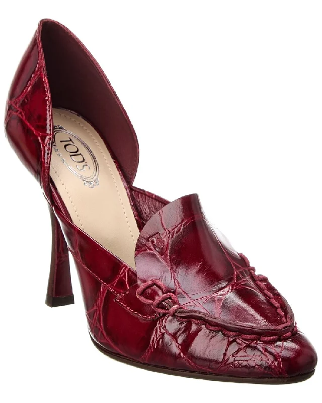 Women's wide - width stiletto heel pumps for a comfortable fitTODs Embossed Leather Pump