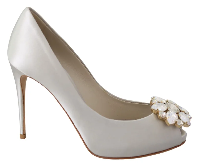 Women's satin - lined stiletto heel pumps for extra comfortDolce & Gabbana  Crystal Peep Toe Silk Blend Women's Heels