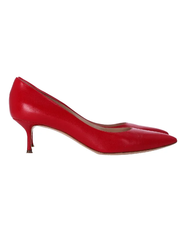 Women's shock - absorbing stiletto heel pumps for all - day wearCasadei Low Heel Pumps in Red Leather