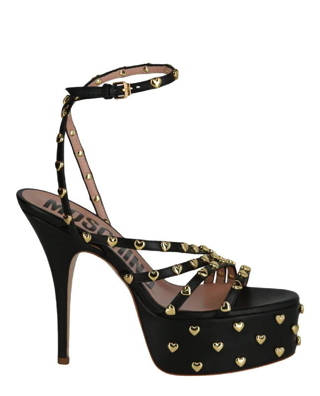 Women's genuine leather stiletto heel pumps with a soft finishHeart Studded Platform Heels