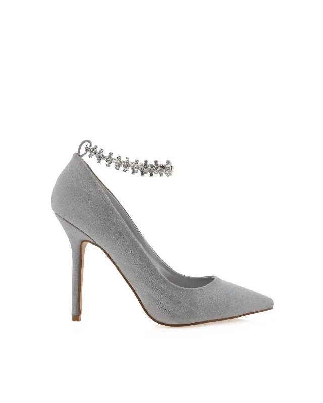 Women's lace - trimmed stiletto heel pumps with a scalloped edgeShae Heels In Grey