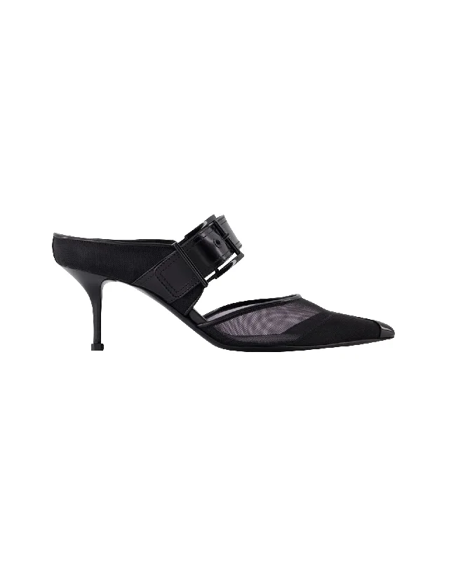 Women's faux suede stiletto heel pumps for a budget - friendly optionPunk Buckle Pumps - Alexander Mcqueen - Black - Leather