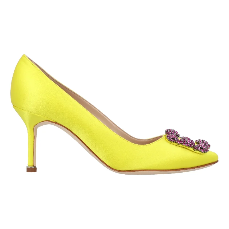 Women's genuine leather stiletto heel pumps with a soft finishManolo Blahnik Hangisi 070 Pump Yellow