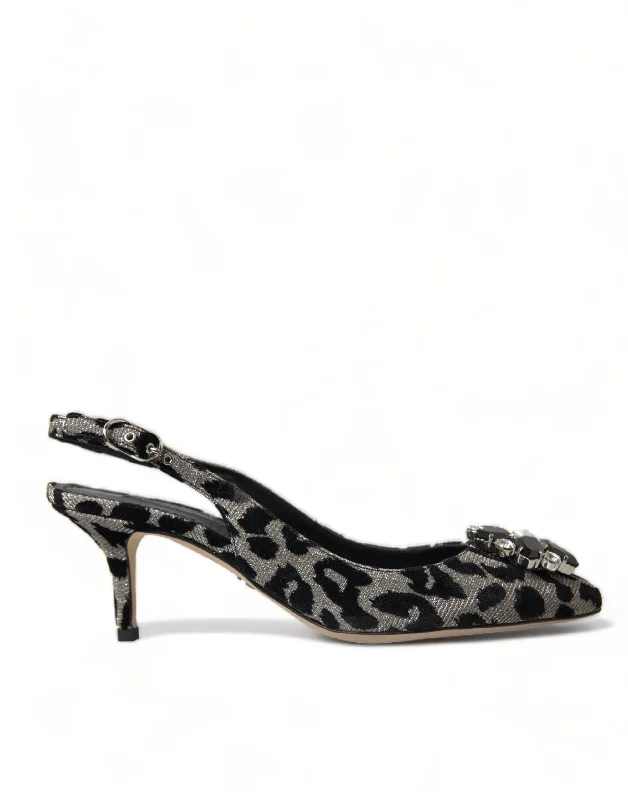 Women's platform stiletto heel pumps with a chunky soleDolce & Gabbana Crystal Leopard Slingback Heels Women's Pumps