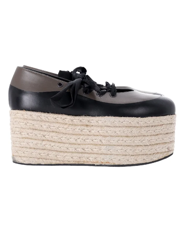 Women's brocade stiletto heel pumps with a vintage feelMarni Lace-Up Platform Espadrilles in Black and Grey Leather