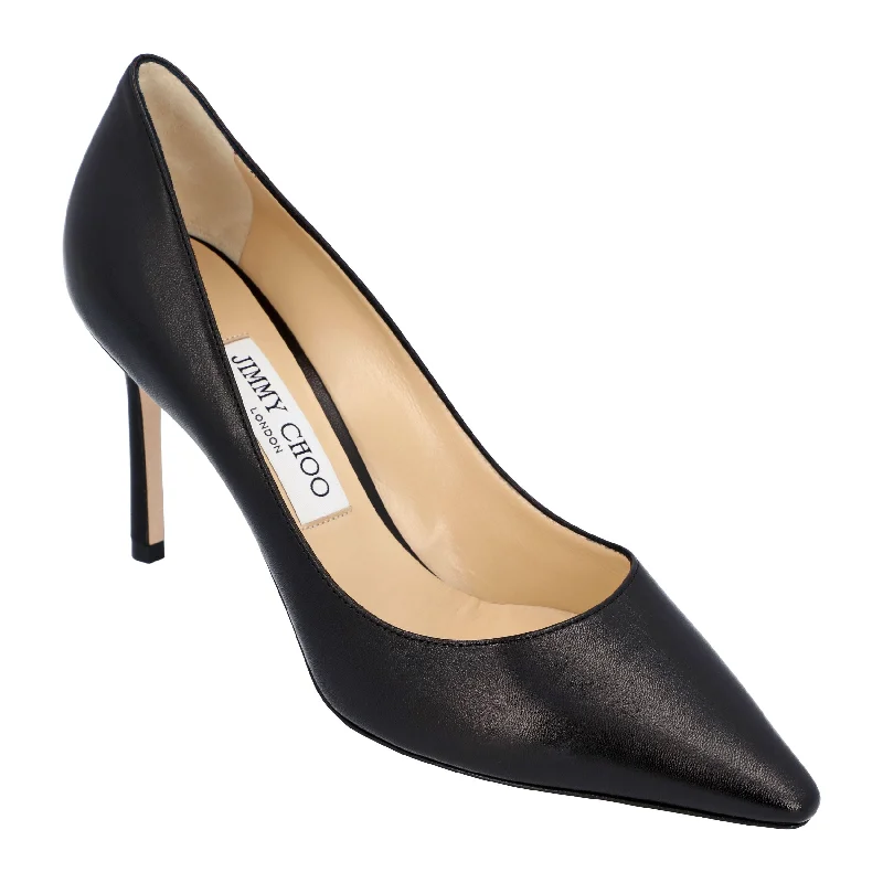 Women's peach stiletto heel pumps for a soft and feminine appealJimmy Choo Romy pumps in black smooth leather