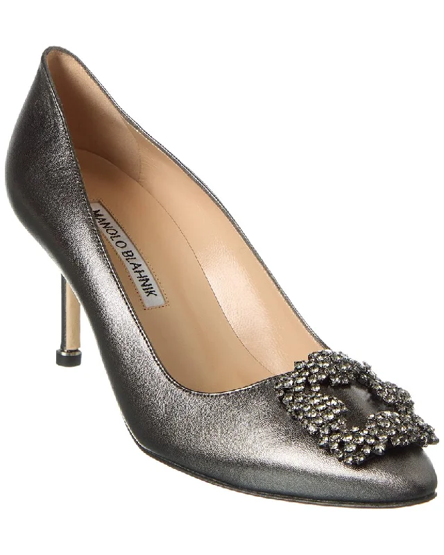 Women's wide - width stiletto heel pumps for a comfortable fitManolo Blahnik Hangisi 70 Leather Pump