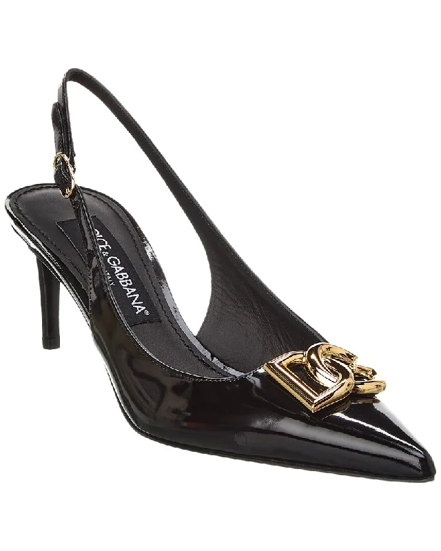 Women's non - slip stiletto heel pumps for safety on slippery floorsDolce & Gabbana DG Logo Leather Slingback Pump