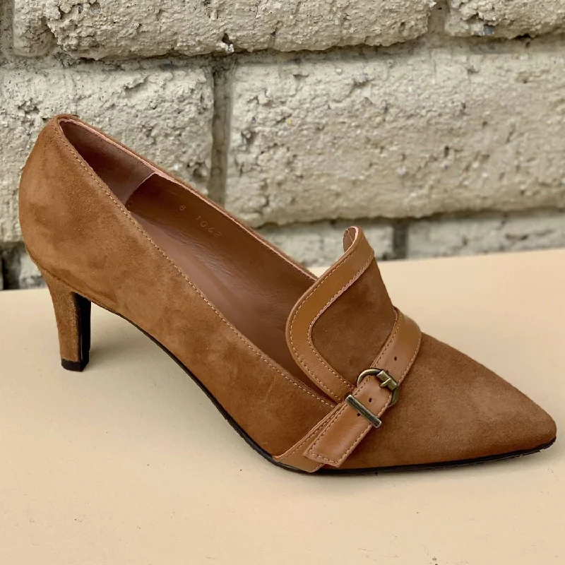 Women's date - night stiletto heel pumps with a sexy silhouetteSuede Buckle Pump In Tan Suede