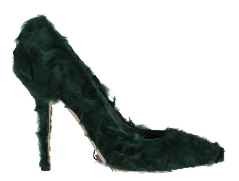 Women's cocktail party stiletto heel pumps with a unique patternDolce & Gabbana Elegant  Xiangao Fur Leather Women's Pumps