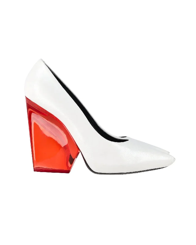 Women's mule - style stiletto heel pumps with a bow accentCeline Demi Pointed Toe Wedges Pumps in White Leather