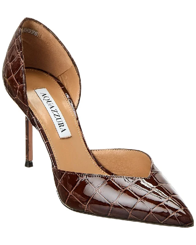 Women's genuine leather stiletto heel pumps with a soft finishAquazzura Uptown 85 Croc-Embossed Patent Pump