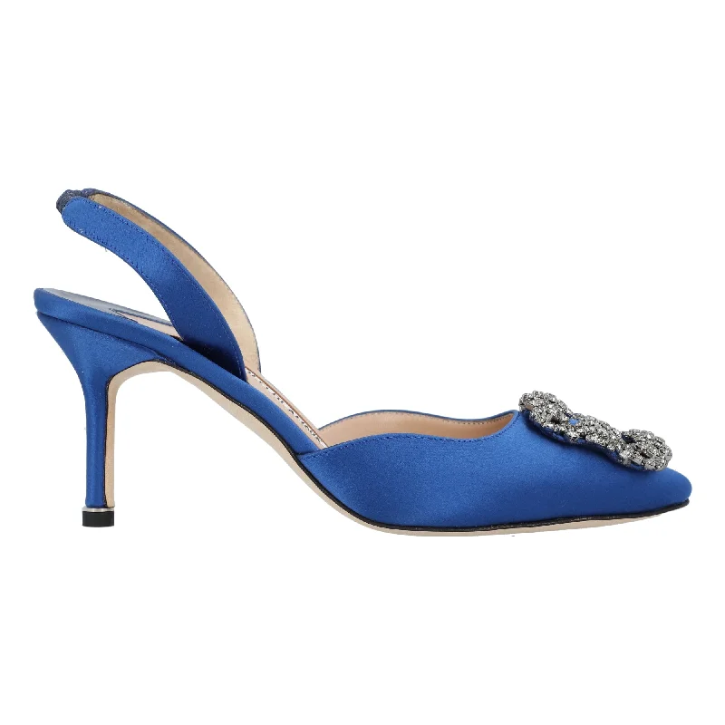 Women's tassel - adorned stiletto heel pumps for a bohemian touchManolo Blahnik Hangisli Slingback Pumps 85mm Blue