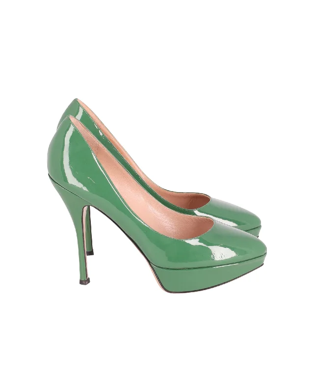 Women's red - carpet stiletto heel pumps for a glamorous eventValentino Platform Pumps in Green Patent Leather