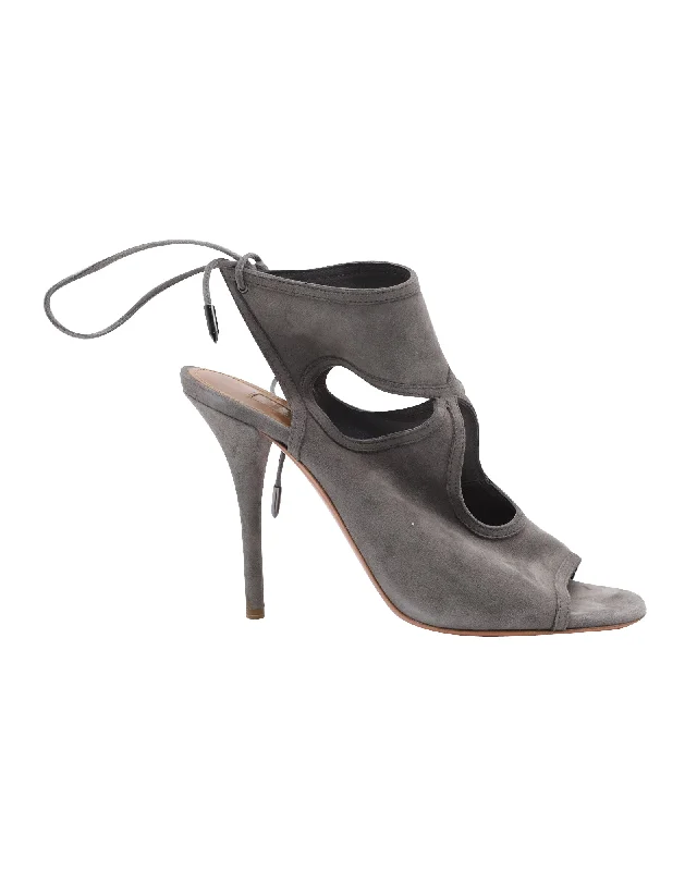 Women's non - slip stiletto heel pumps for safety on slippery floorsAquazzura Sexy Thing 105 Sandals In Grey Suede