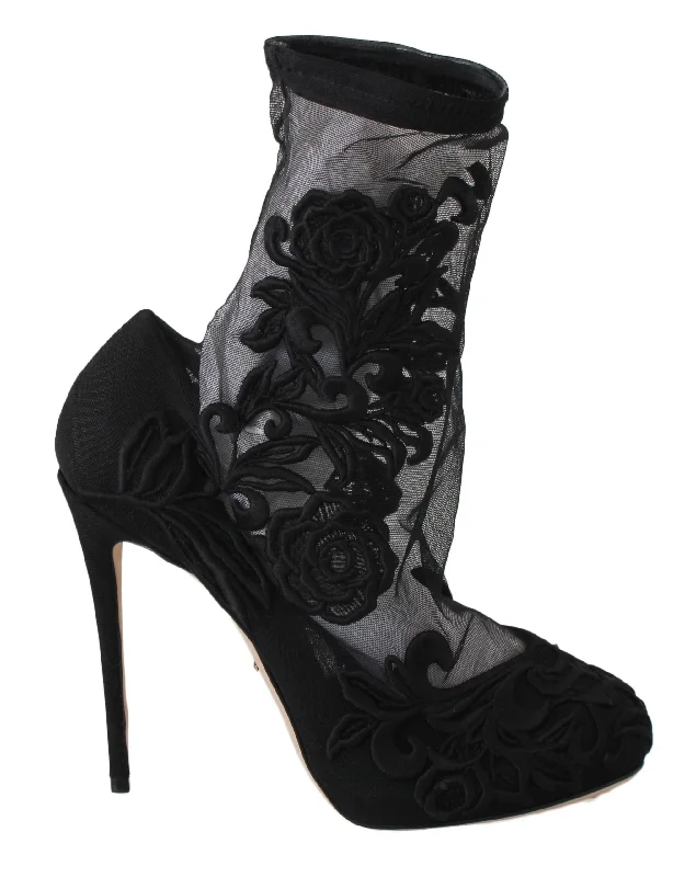 Women's date - night stiletto heel pumps with a sexy silhouetteDolce & Gabbana Embroide Floral Stiletto Socks Women's Booties