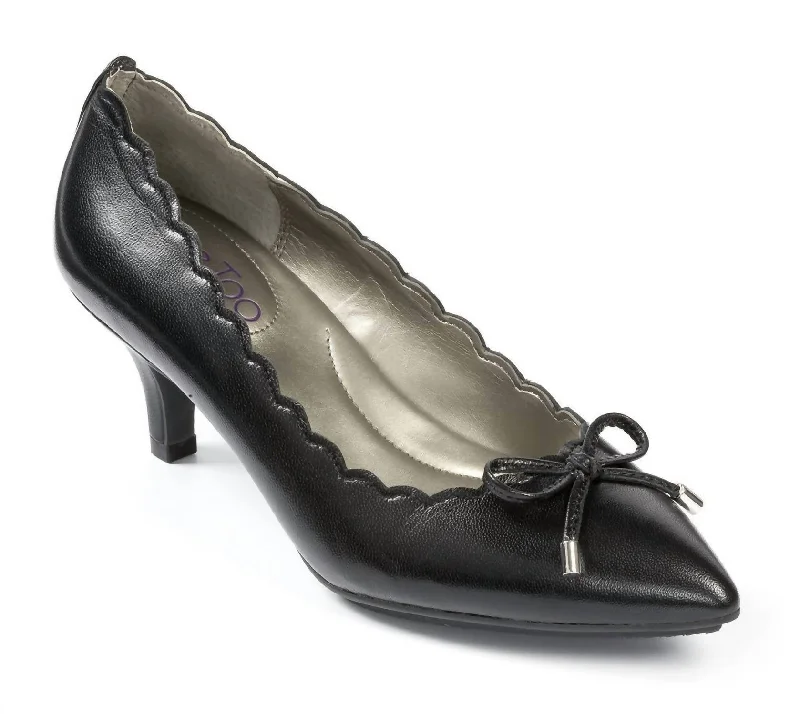 Women's office - appropriate stiletto heel pumps with a low - heel optionCaprice Scalloped Edge Leather Kitten Heel In Black