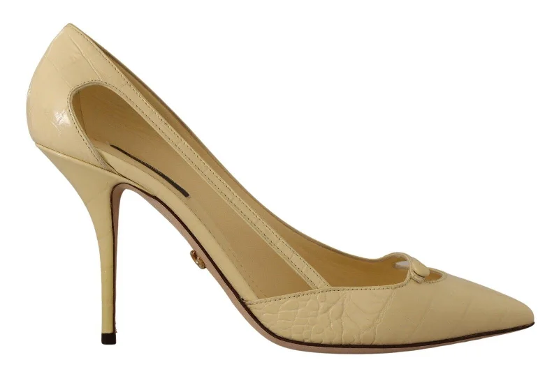 Women's studded stiletto heel pumps for an edgy lookDolce & Gabbana Chic Pointed Toe Leather Pumps in Sunshine Women's