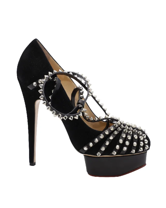 Women's evening gala stiletto heel pumps in a long - lasting colorCharlotte Olympia Angry Portia Heels in Black Leather