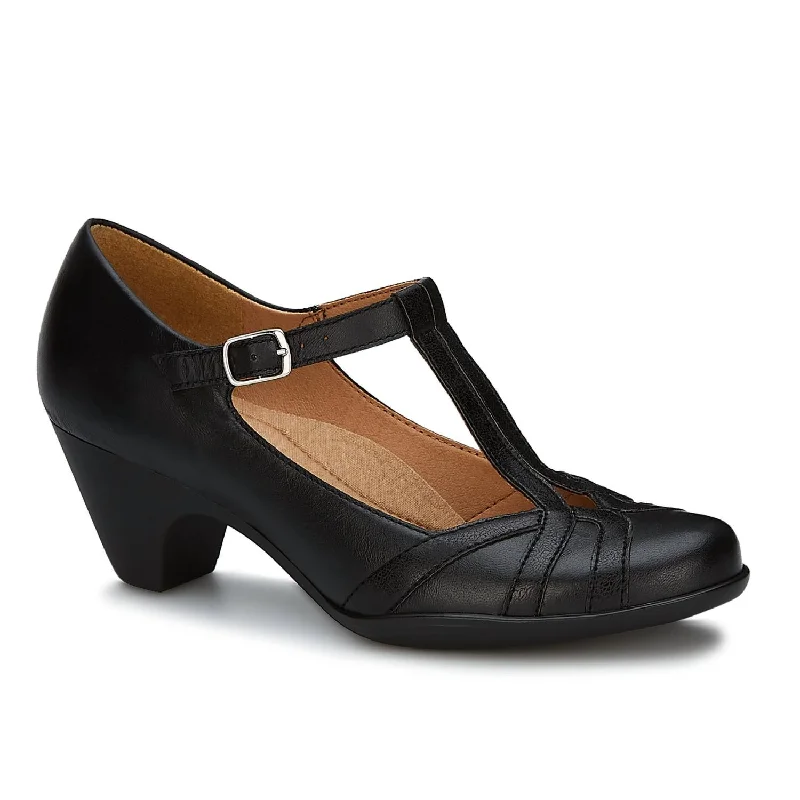 Women's office - appropriate stiletto heel pumps with a low - heel optionWomen's Leather Pumps Buckle Closure Shoes In Black