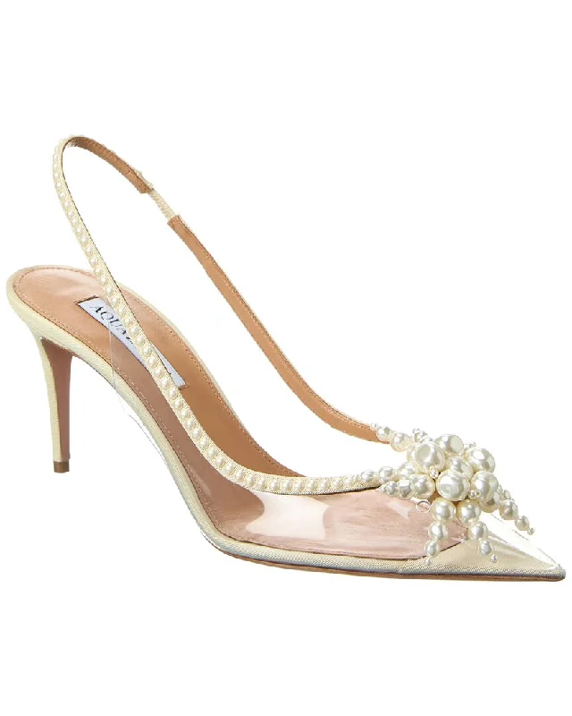 Women's peach stiletto heel pumps for a soft and feminine appealAquazzura Vendome 75 Grosgrain & Vinyl Slingback Pump