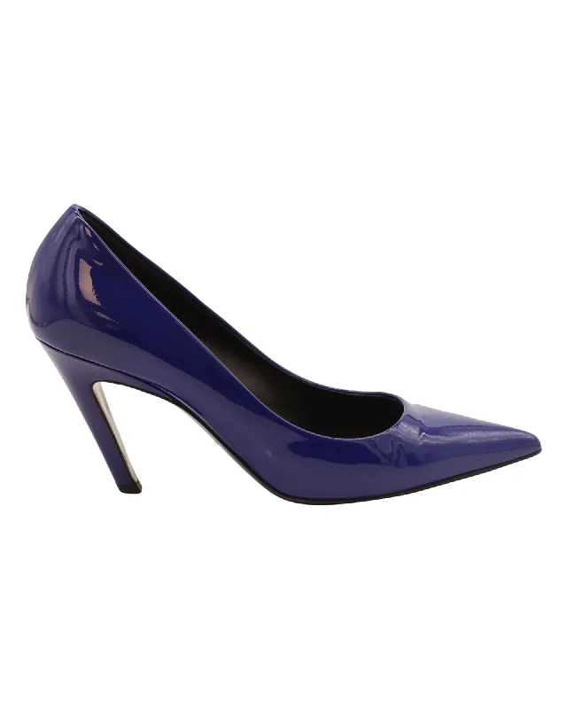 Women's forest green stiletto heel pumps for a nature - inspired lookBalenciaga Pointed Pumps in Blue Patent Leather