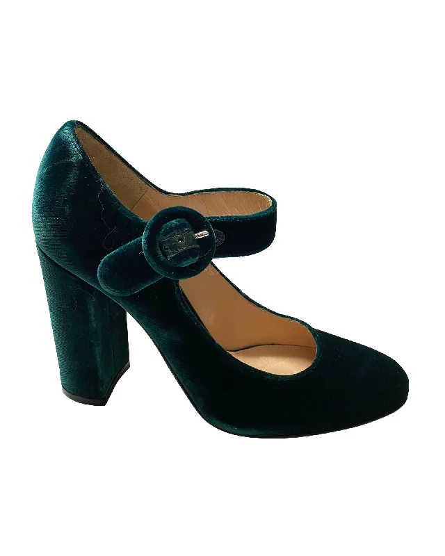 Women's microfiber stiletto heel pumps with moisture - wicking propertiesGianvito Rosi Lorraine Mary Jane Pumps in Green Velvet