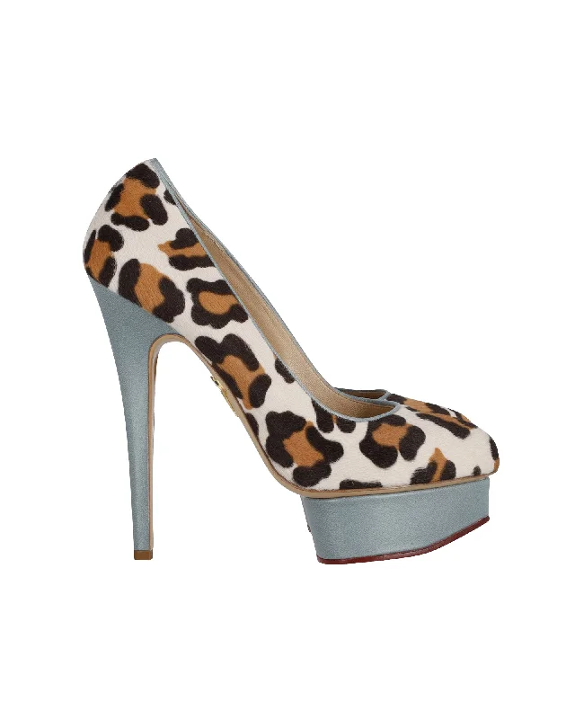 Women's ankle - strap stiletto heel pumps with a cut - out detailCharlotte Olympia Polly Leopard Print Platform Pumps in Multicolor Calf Hair and Leather