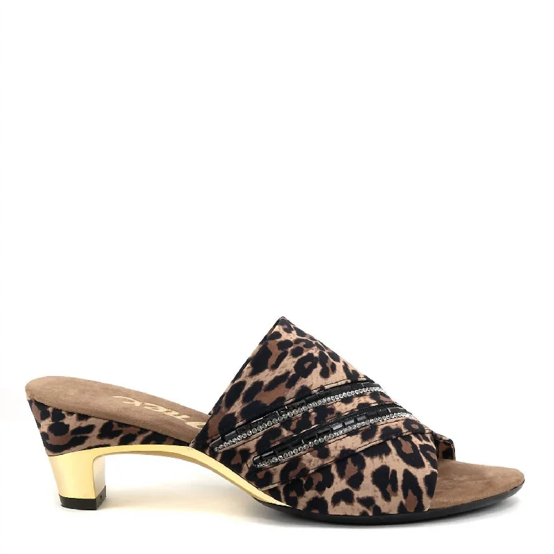 Women's wedding stiletto heel pumps with a pearl - encrusted strapElanor Low Heel Dress Sandal In Leopard