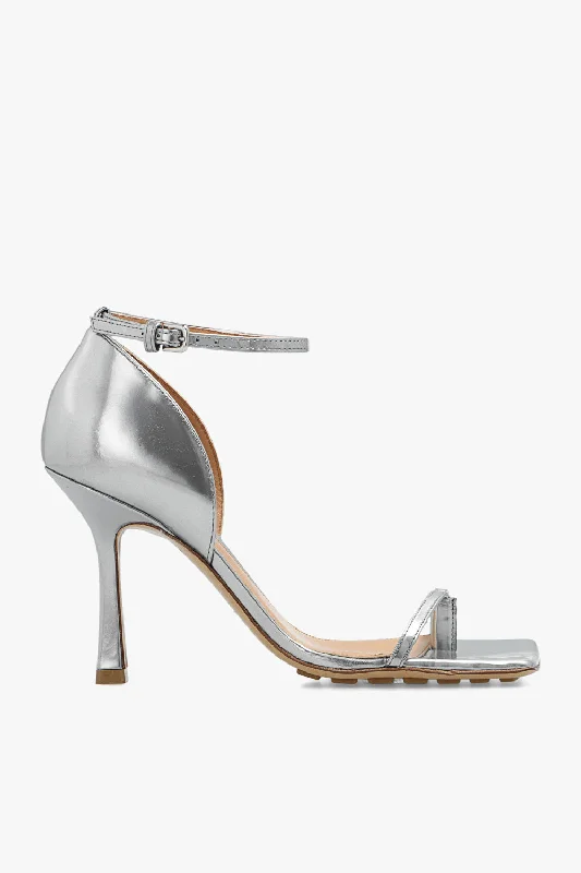 Women's ruffled stiletto heel pumps for a romantic styleBottega Veneta New Women's Open Toe Heeled Shoes In Silver