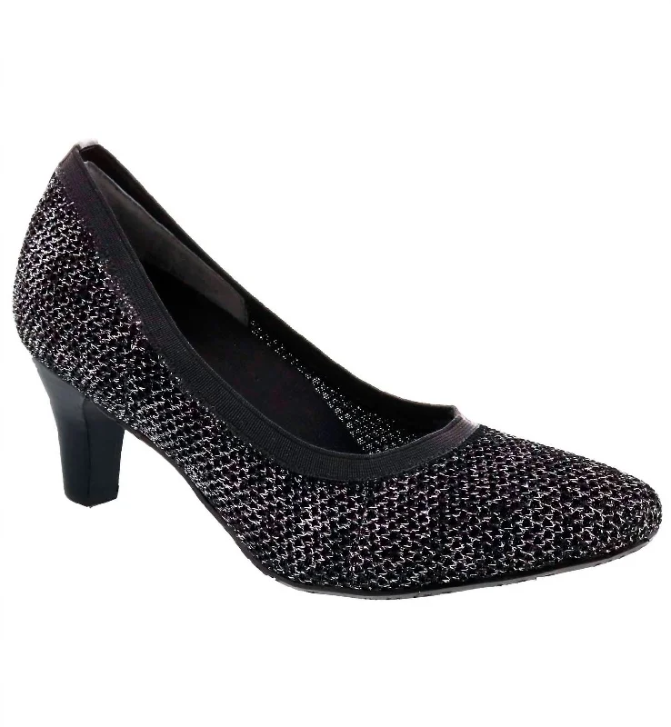 Women's satin - lined stiletto heel pumps for extra comfortKitty Dress Shoe - Medium Width In Black Glitter Stretch Fabric