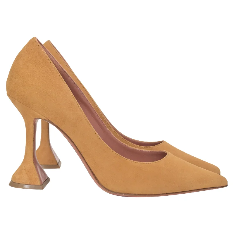 Women's evening gala stiletto heel pumps in a long - lasting colorAmina Muaddi Ami Pumps 95 In Camel Suede