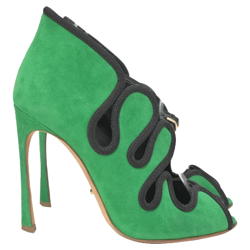 Women's satin - lined stiletto heel pumps for extra comfortSergio Rossi Lagoon Cut Out Pumps in Green Suede