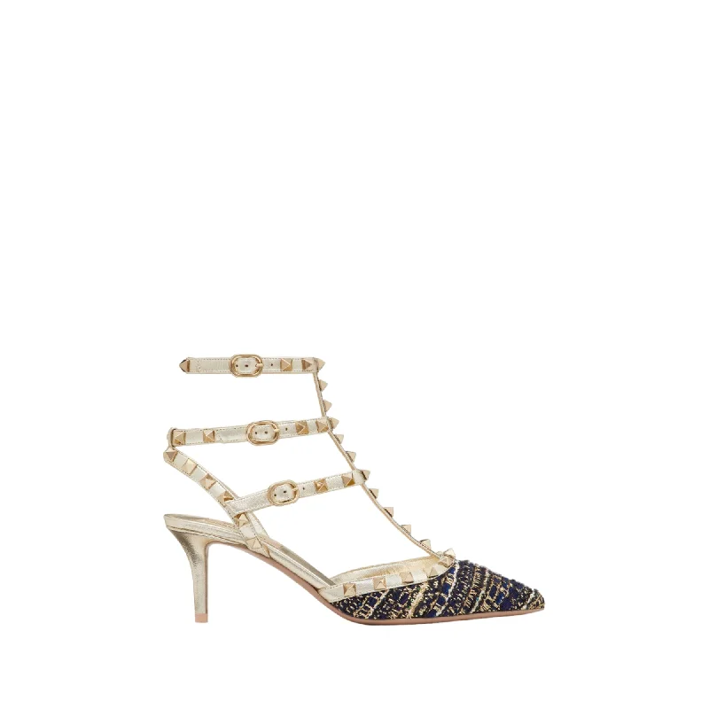 Women's holiday party stiletto heel pumps with a festive touchValentino Garavani Rockstud Tweed Pumps