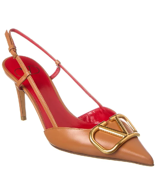 Women's pointed - toe slingback stiletto heel pumps in a peep - toe designValentino VLogo 80 Leather Slingback Pump