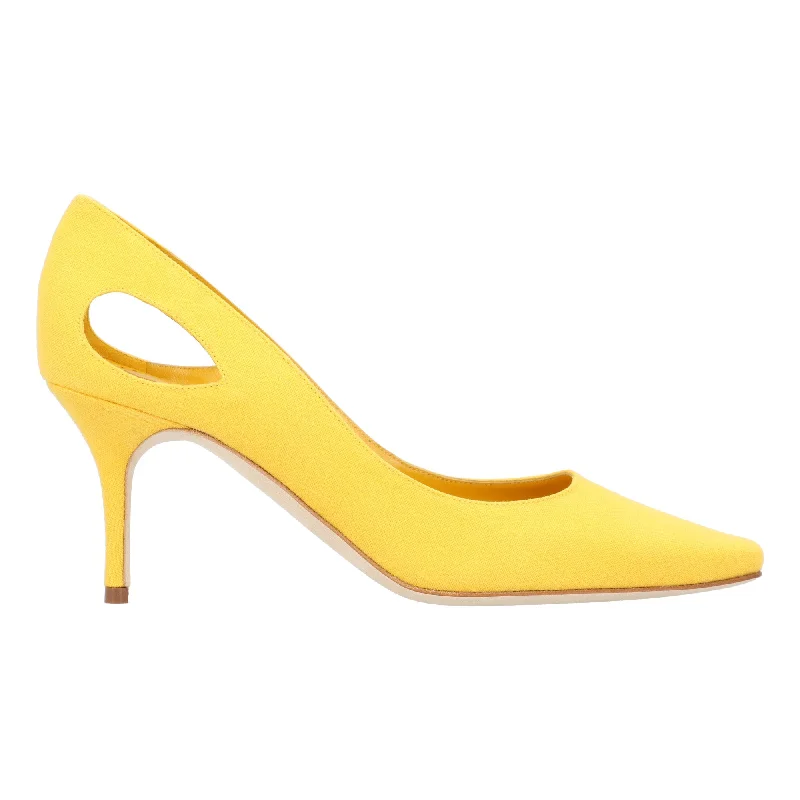 Women's lace - trimmed stiletto heel pumps with a scalloped edgeManolo Blahnik Toplaca 070 Pump Yellow