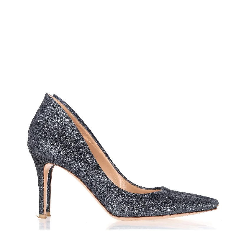 Women's wide - width stiletto heel pumps for a comfortable fitGianvito Rossi Ellipsis 85 Pumps in Navy Blue Glitter