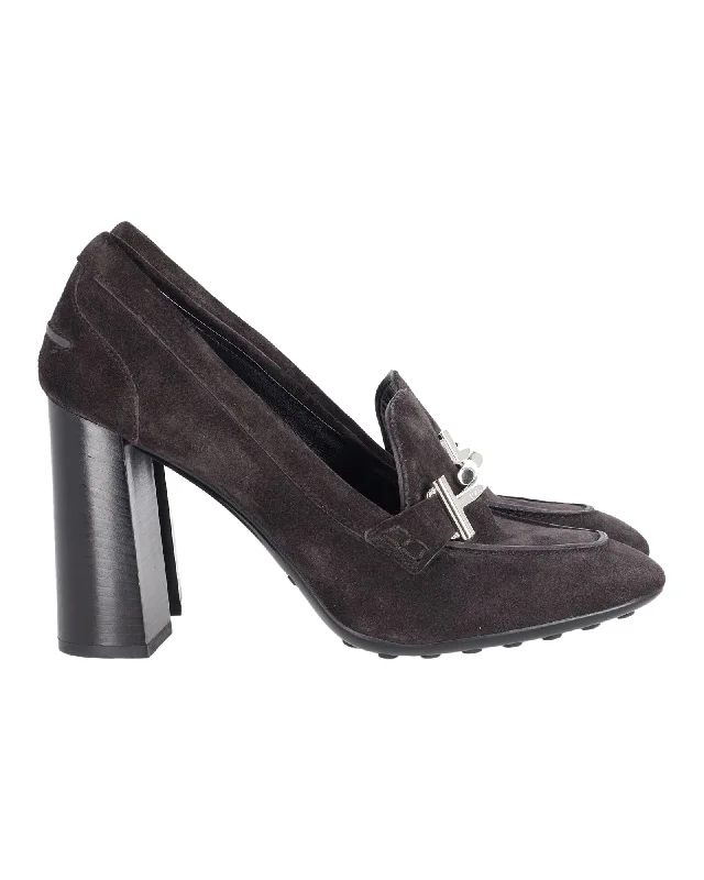 Women's red - carpet stiletto heel pumps for a glamorous eventTod's Heeled Loafers in Black Suede