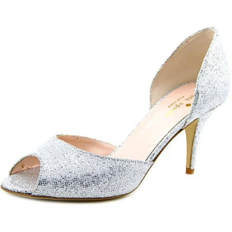 Women's stretchy stiletto heel pumps for easy on and offWomen's Peep Toe Heel In Silver/starlight