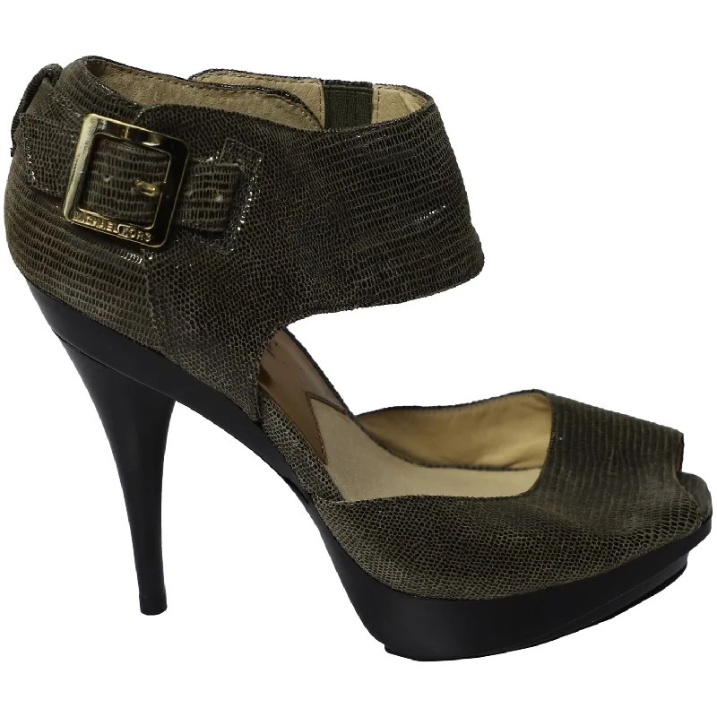 Women's forest green stiletto heel pumps for a nature - inspired lookMichael Kors Heidi Platform Heels in Black Leather