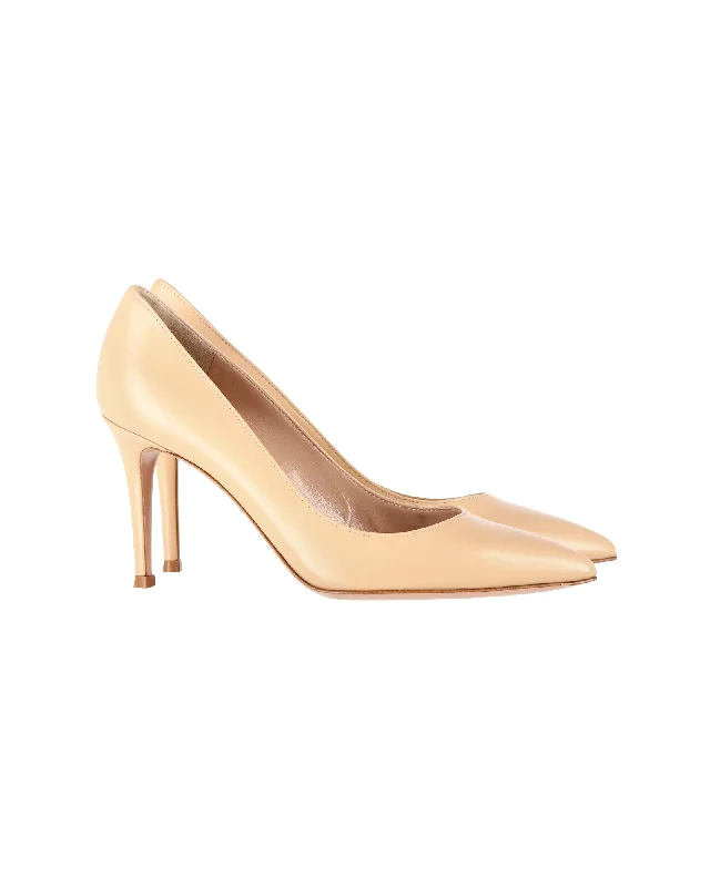 Women's adjustable - strap stiletto heel pumps for a customizable fitGianvito Rossi 85 Pointed Pumps in Nude Leather