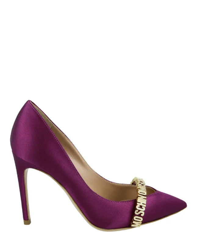 Women's platform stiletto heel pumps with a chunky soleLogo Lettering Satin Pumps