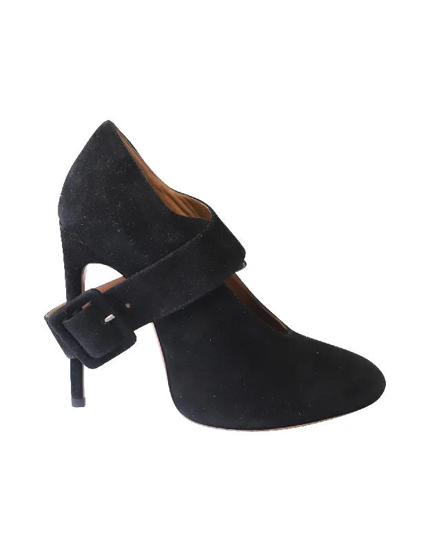 Women's velvet - covered stiletto heel pumps for a luxurious lookAlaia Cross Strap Pumps in Black Suede