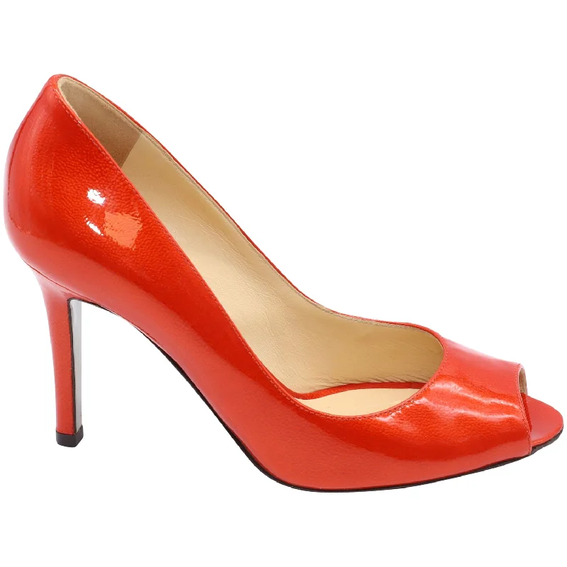 Women's royal blue stiletto heel pumps for a formal eventSergio Rossi Peep Toe Pumps in Orange Patent Leather