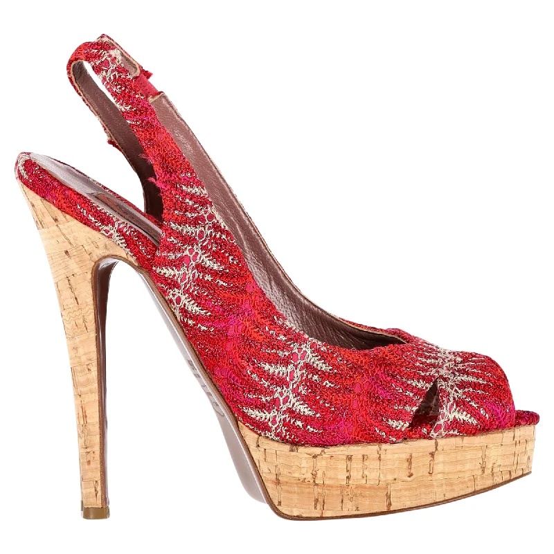 Women's mustard yellow stiletto heel pumps for a trendy pop of colorMissoni Slingback Platform Sandals in Red Crocheted Viscose