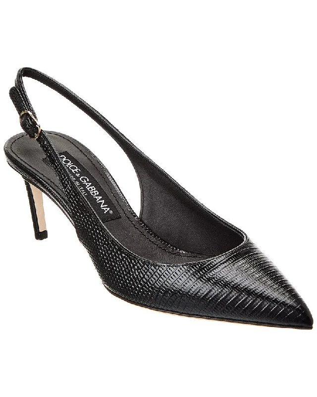 Women's hypoallergenic stiletto heel pumps for sensitive skinDolce & Gabbana DG Logo Leather Slingback Pump